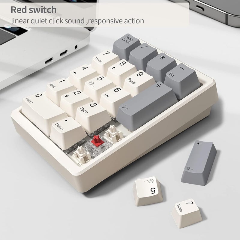 Kisnt Mechanical Number Pad,Hot Swappable Numpad Wired USB 17 Keys Keypad White Backlit Numeric Keypad with PBT Keycaps for Laptop PC Compact Keyboards(Retro Beige, Red Switch) - Image 4